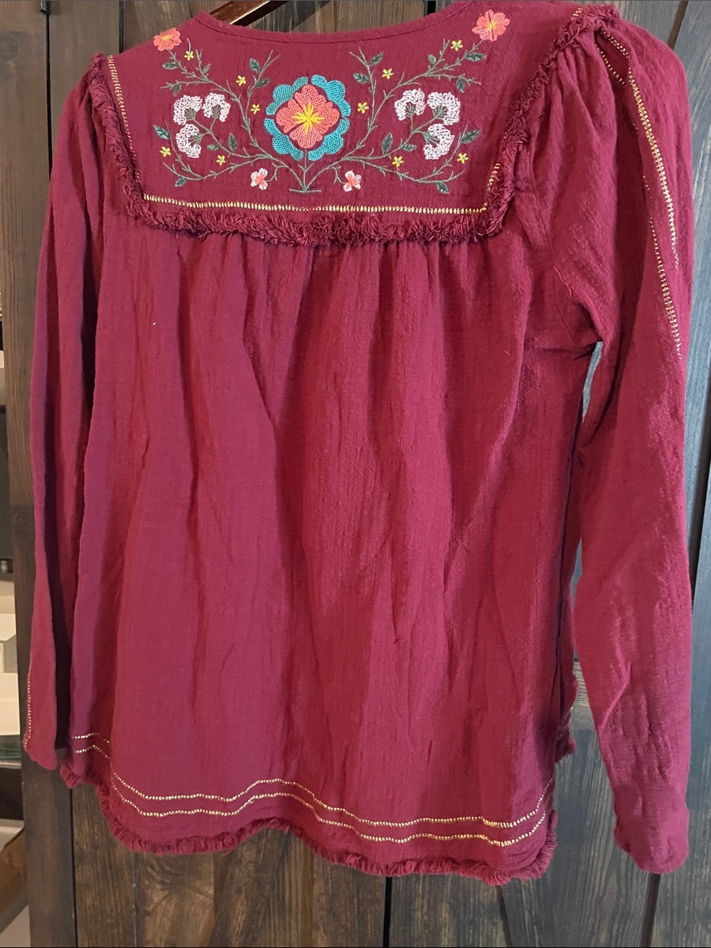 Grace & Lace Burgundy Embroidered Peasant Tunic - Picture 4 of 4